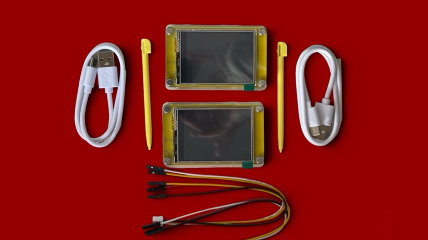 Contenido del pack de dos ESP32 Solo Miner LCD Display de Elecrow